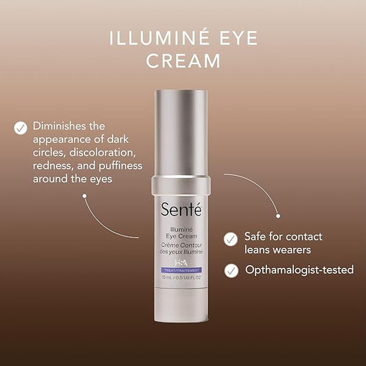 Senté Illuminé Eye Cream | Diminish Dark Circles, Discoloration, Redness, and Puffiness Around The Eyes | with Patented HSA, Niacinamide and Peptides | 0.5 Oz