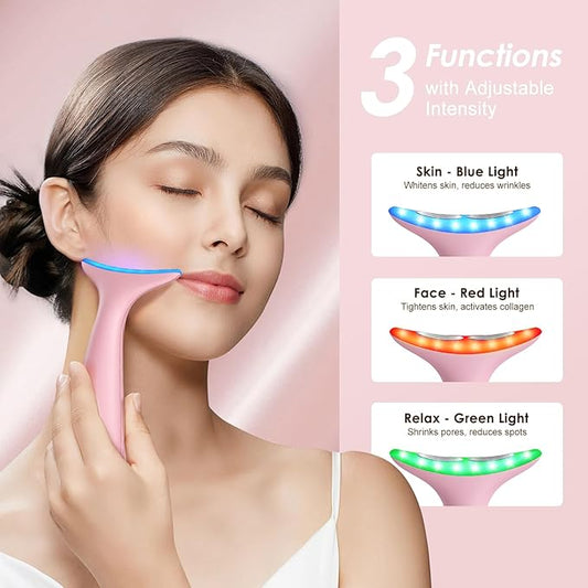 Facial and Neck Massager for Face, Neck - Skin Lifting & Firming - Wrinkle & Dark Circle Reducer - at Home Skin Care Face Sculpting Tool and Neck Massager-Pink