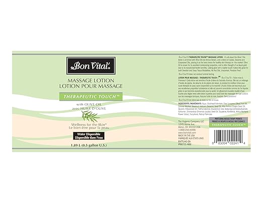 Bon Vital' Therapeutic Touch Massage Lotion with Olive Oil to Repair Dry Skin & Soothe Sore Muscles, Skin Therapy Lotion, Moisturizes Skin During Massages for Smooth Skin, 1/2 Gal, Label may Vary