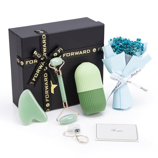 Ice Roller For Face ,Jade Roller & Gua Sha Facial Tool,Reusable Ice Stick Remove Dark Circle,Massager for Wrinkles & Eye Puffiness,Silicone Ice Mold for Face Beauty,Skin Care Gift Set for Women Men