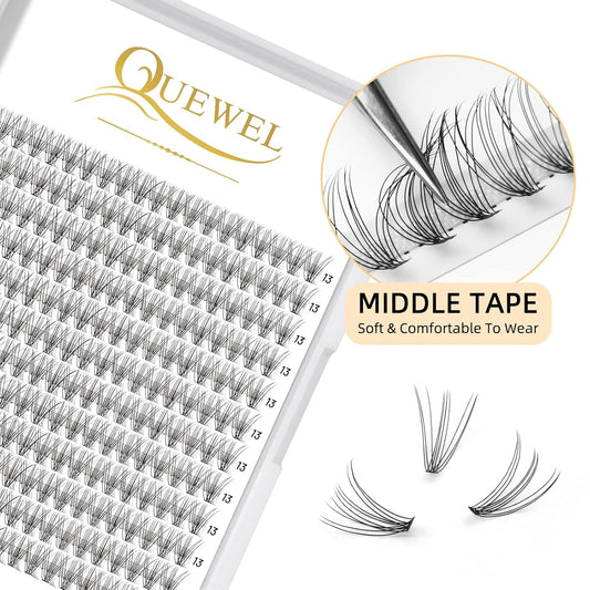 QUEWEL Lash Clusters 240Pcs Individual Lashes 10D 0.10C Curl 13mm Knot-Free Lash Extensions Clusters Lashes Soft&Natural False Eyelashes Individual DIY Eyelash Extension at Home(10D 0.10C 13)