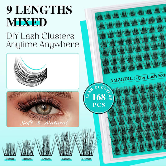 Lash Clusters Wispy 168PCS Eyelash Extension Cluster Lashes Individual Lashes DIY Lash Extension Natural Look Cluster Eyelash Extensions False Eyelashes at Home for Beginners(Medusa,D-Mix8-16mm)