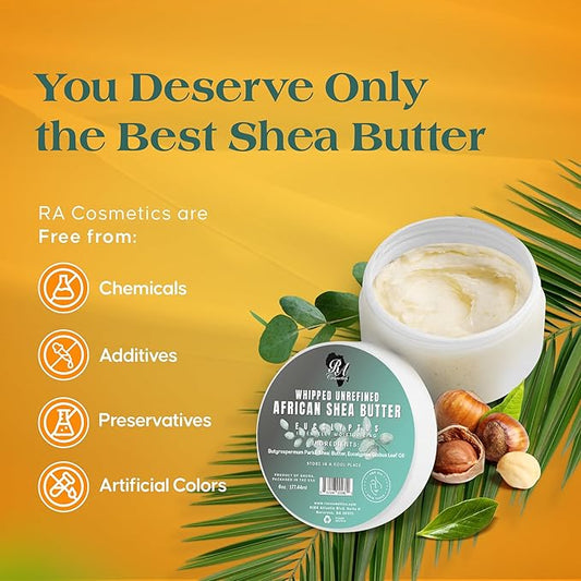 RA COSMETICS - 100% Natural Whipped Moisturizing African Shea Butter 6 oz Unscented Ultimate Skin Moisturizer