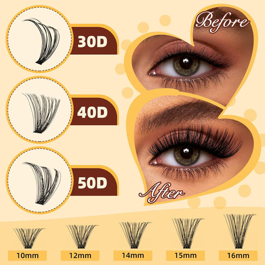QUEWEL Lash-Clusters-Kit, 30+40+50D-Lash-Clusters Mixed 10-16mm Soft DIY-Lash-Extension-Kit with Lash Bond and Seal Waterproof, and Eyelash Clusters Tweezers Easy DIY at Home(30+40+50 KIT)