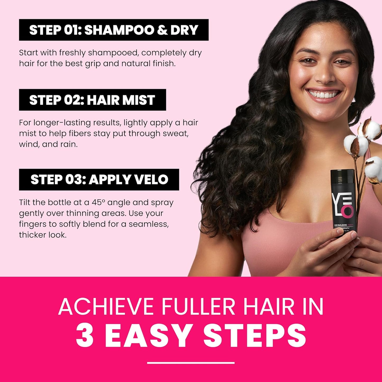 VELO Hair Building Fibers for Thinning Hair – GRAY Hair Fibers for Men & Women – Covers Bald Spots, Hairline Powder, Hair Thickening Fibers – Hair Filler Powder for Fuller-Looking Hair – 30g