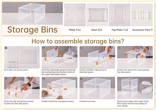 6 Pack Closet Organizers and Storage,Clear Stackable Plastic Storage Bins with Lids Magnetic Doors,Clothes Organizers and Storage,Plastic Craft Containers for Wardrobe Kitchen Bathroom Office