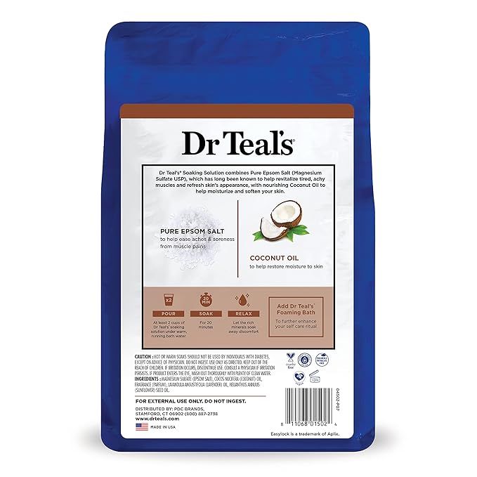Dr Teal's Salt Soak with Pure Epsom Salt, Nourish & Protect with Coconut Oil, 3 lbs