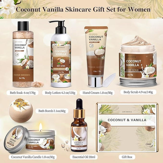 Gifts for Women, Birthday Gifts for Women, Bath and Body Gifts Set, Vanilla Coconut Spa Gift for Self Care,Thank you Relaxing Bath Sets for Mom, Grandma, Girlfriend, Sister, Friends