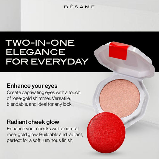 Besame Rose Gold Powder Blush & Eyeshadow 1959 Refill | Fits Signature Compacts Post-2019 | Sunkissed Pink-Gold | Vintage Inspired | 2-In-1 Cheek & Eyelid Highlighter | Sustainable Beauty Routine