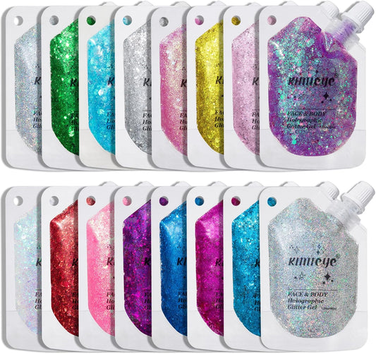 Holographic Face Glitter Gel Body Shimmer Makeup for for Hair, Face, Clavicle, Arm, Nail, Eyeshadow, Long Lasting Waterproof Mermaid Sequins Party Glitter for Rave Festival, 1.35oz (Peach #1)