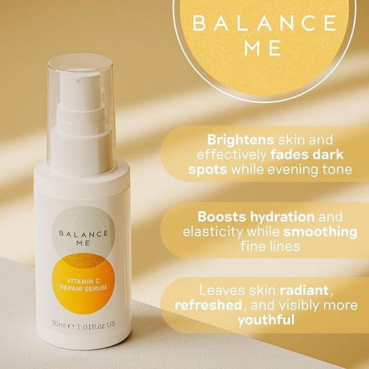 Balance Me Vitamin C Repair Serum, With Hyaluronic Acid, Reduce Age Spots & Hyperpigmentation, Anti-Ageing & Hydrating Face Serum – 100% Natural, Vegan & Cruelty Free, Made in UK, 1.01 Fl Oz