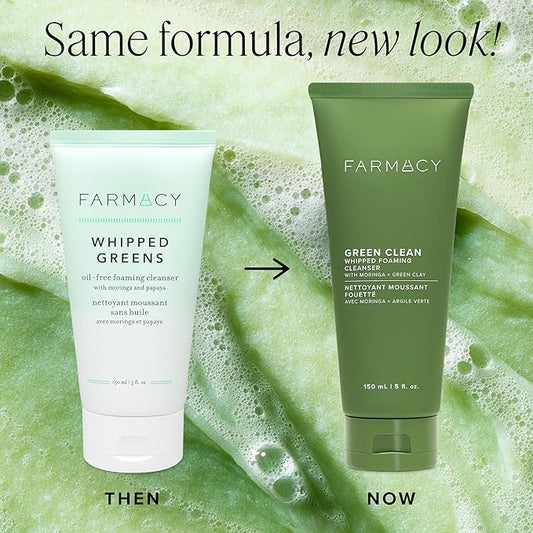 Farmacy Foaming Face Wash for Oily Skin - Whipped Greens Oil-Free Gentle Facial Cleanser + Exfoliator - Infused with Green Clay to Remove Impurities, Control Oil + Maintain Skin Hydration (5 fl oz)