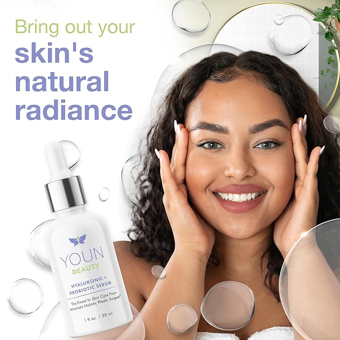 YOUN Beauty Hyaluronic + Probiotic Face Serum by Dr. Anthony Youn, 30 ML – For Intense Hydration, Radiance Boost, & Skin Renewal – Contains Plant-Based Hyaluronic Acid, Yogurt Extract, Vitamins C & E