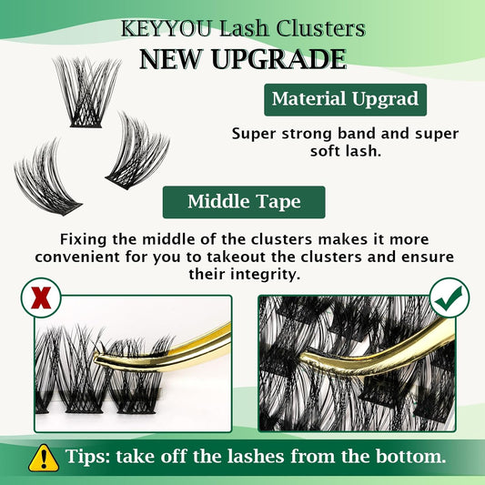 Lash Clusters 96pcs Individual Lashes Y01 D Curl 10mm Eyelash Clusters KEYYOU Volume Wispy Lash Extension Soft&Comfortable Easy DIY at Home(Y01 D-10mm)