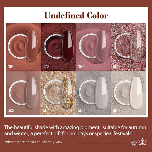 AZUREBEAUTY 30Pcs Dip Powder Nail Kit Starter with Nail Sticks, 8 Colors Fall Winter Nude Brown Glitter, Dipping Powder Liquid Set with Matte/Base/Top Coat Activator for French Manicure Salon