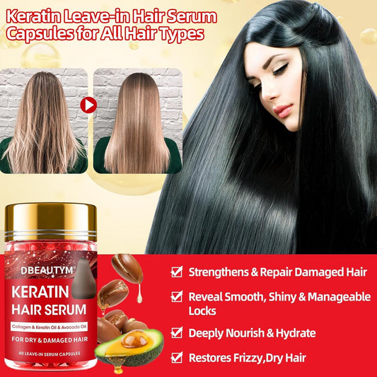 Batana Oil for Hair Growth & Keratin Hair Treatment Serum,Batana Hair Mask for Damaged Hair and Growth,40 Capsules Leave-in Hair Oil Anti Frizz Hair Conditioner Serum