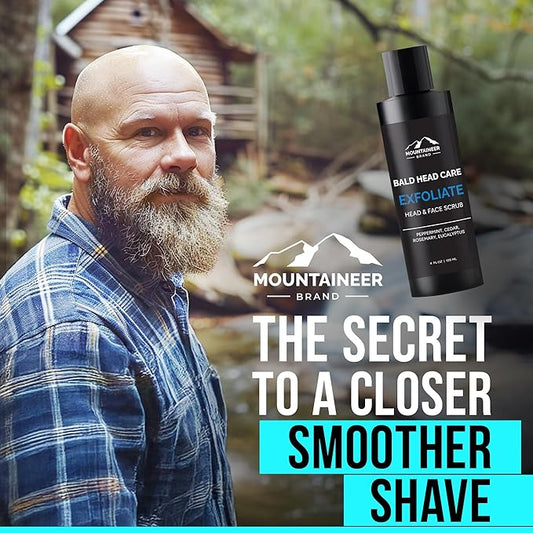 Mountaineer Brand Natural Bald Head Exfoliator with Fresh & Natural Scent | Scalp & Face Exfoliating Scrub | Bald Head Care for Men | Made in West Virginia | Exfoliate | 4oz