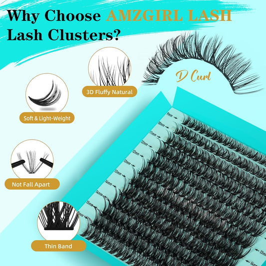 Lash Clusters Kit 240PCS Eyelash Extension Kit D Curl Wispy Clusters Lash DIY Lashes Extensions Kit Natural Individual Lashes Kit with Lash Bond and Seal Eyelash Tweezer(40D,D-Mix9-16mm)