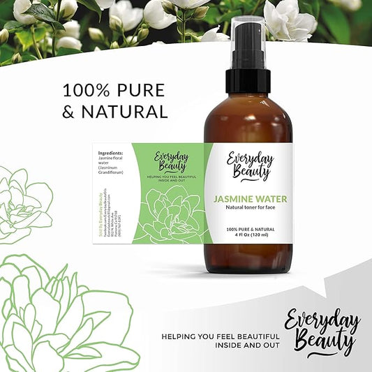 Jasmine Water Facial Toner - All Natural Hydrating Spray Mist for Face and Hair - 100% All Natural Jasmine Water Hydrosol 4oz with Fine Mist Cap
