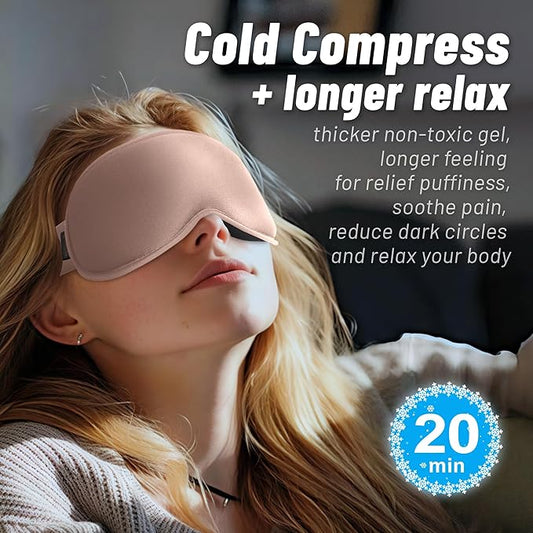 Cooling Gel 3D Sleep Eye Mask-Weighted Blackout Sleep Mask & Cold Compress for Dark Circles, Dry Eyes, and Puffiness - Comfortable, Eyelash-Friendly, Reusable for Relaxing Sleep-Pink