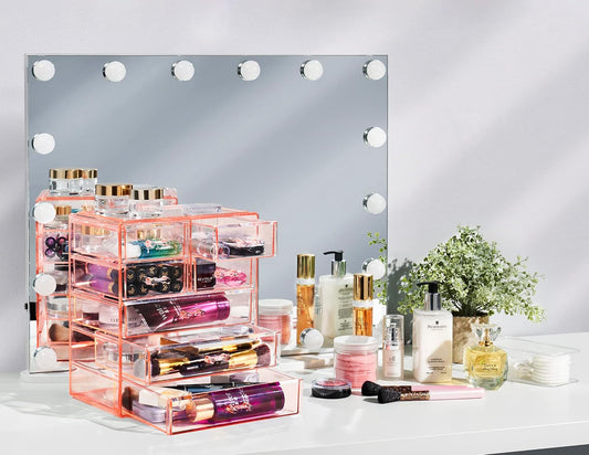 Sorbus Acrylic Makeup Organizer - Organization and Storage Case for Cosmetics Make Up & Jewelry - Big Clear Makeup Organizer for Vanity, Bathroom, College Dorm, Closet, Desk (3 Large, 4 Small Drawers)