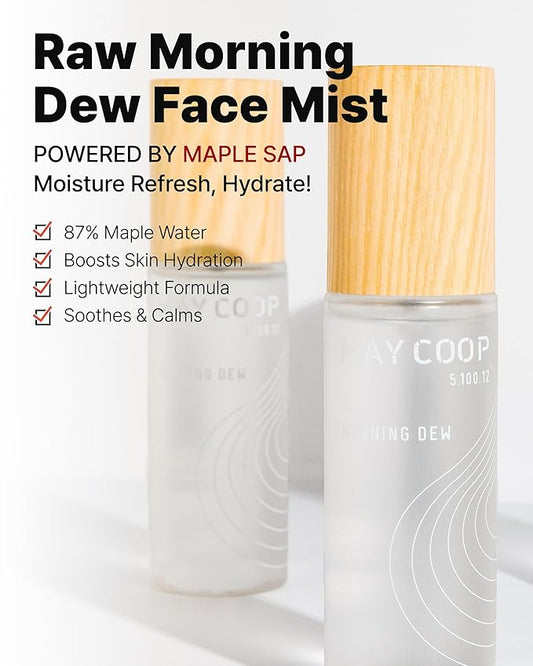 MAY COOP Raw Morning Dew Face Mist – Korean Hydrating Facial Spray with 87% Maple Water & Hyaluronic Acid - Refreshing & Lightweight Formula for Sensitive Skin, 2.71 fl.oz.