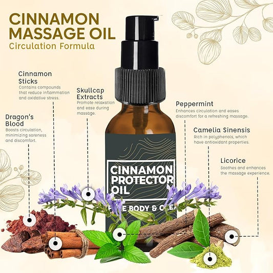 Massage Oil for Neck Massage, Muscles, Cupping, and Massage Tools. Aromatherapy Essential Oils and Herbal Extracts Cinnamon Protector Oil by Artemis Therapeutics