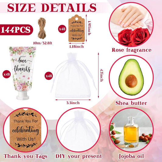 48 Sets Baby Shower Hand Cream Party Favors for Guests Gift Bulk Travel Size Hand Lotion Set for Baby Shower Wedding Christmas(Rose)