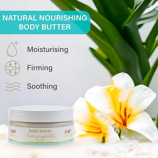 PURE FIJI Body Butter - Moisturizer Body Butter Cream - Face Cream and Body Lotion for Dry Skin with Natural Oils & Vitamin E, Body Butter For Women for Men,White Gingerlily, 8oz