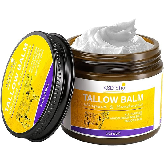 Handmade Whipped Tallow Balm for Skin Care- All Natural Grass Fed Beef Tallow All Purpose Balm,Face and Body Moisturizing Cream, Tallow Balm For Dry Skin- 2 oz