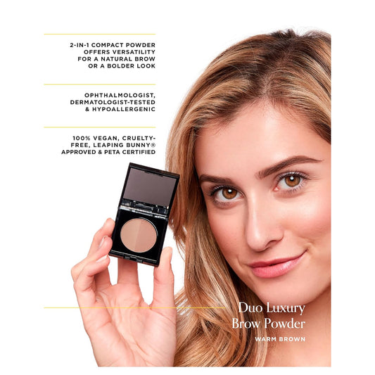 Arches and Halos Duo Luxury Brow Powder - Eyebrow Shaper and Color - Powder Compact with 2 Neutral Shades - Warm Brown - 0.1 oz