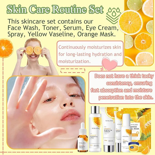 9PCS Facial Skin Care Kit for Women,Skin Care Set with Cleanser,Facial Toner,Eye Cream,Face Serum,Hydrating Spray,Tinted Lip Balm & 3 Pcs Face Masks Set