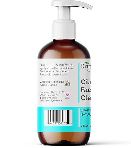 Organic Citrus Facial Cleanser Wash, 4 oz | 100% Natural, Skin Clearing Soap, Anti Blemish, Fights Acne, Non Drying, Non Oily. No Harmful Chemicals. For Women and Men.