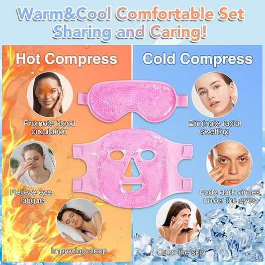 XPCARE Colding Ice Face Mask and Cooling Eye Mask for Puffy Eyes & Migraine Relief Gel Eye Mask Cool Face Ice Masks for Dark Circles Eye Surgery Sleeping Pressure Headaches Skin Care(Pink)