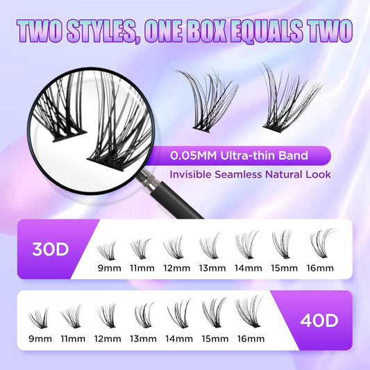 Lash Extension Kit DIY Lash Clusters Kit Eyelash Extensions Individual Lashes Extensions with (BondSeal,Tweezers,Remover,Brush,280,30D40D, 9-16)