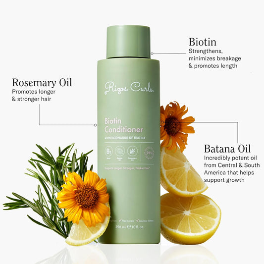 Rizos Curls Biotin Conditioner – Deeply Moisturize & Reduce Breakage with Biotin, Coconut Oil & Aloe Vera – Softens & Detangles All Hair Types Straight, Wavy, Curly 1a–4c – Sulfate & Paraben Free