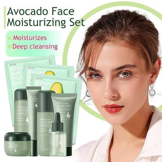 Avocado Skincare Set,Hydrating Travel Size Avocado Face Wash,Moisturizing Face Toner & Face Serum & Face Cream,Eye Cream Skin Care Gift Set for Women(9PCS)
