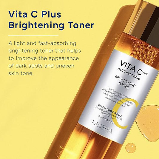 MISSHA Vita C Plus Toner 6.76 Fl oz/200ml, Lightweight, Fast-Absorbing Facial Toner, Vitamin C Skin Care for Dark Spots & Uneven Tone, Korean Skin Care for Dull, Oily Skin, Mother's Day Gifts