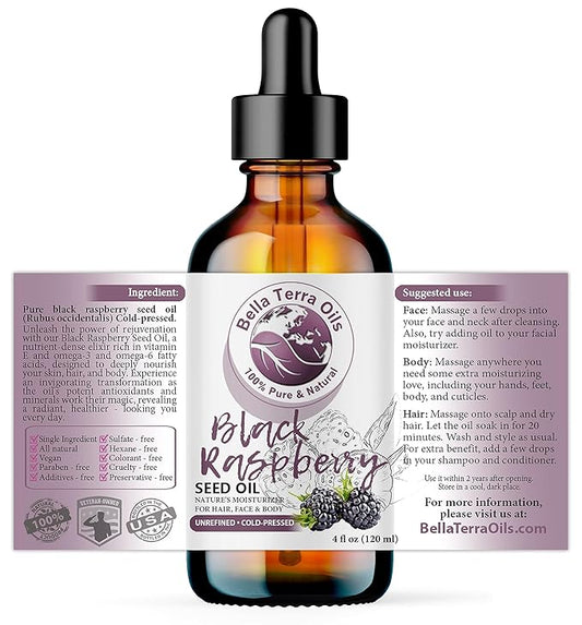 Bella Terra Oils - Black Raspberry Seed Oil 4oz - A Mélange of Antioxidants & Essential Fatty Acids, Offering the Skin the Finest of Nature's Nourishing Secrets