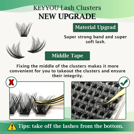 Lash Clusters 96pcs Individual Lashes Y03 D Curl 12mm Cluster Lashes KEYYOU Volume Wispy Lash Extension Soft&Comfortable Easy DIY at Home(Y03 D-12mm)