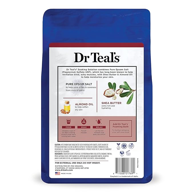 Dr Teal's Salt Soak with Pure Epsom Salt, Shea Butter & Almond, 3 lbs