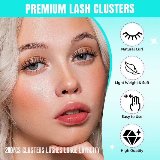 Lash Clusters Wispy 280PCS Eyelash Extension 30D Cluster Lashes Individual Lashes DIY Lash Extension Natural Look Cluster Eyelash Extensions Soft False Eyelashes at Home for Beginners(10mm)
