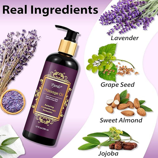 Aromatherapy Lavender Massage Oil, Massage Oil for Massage Therapy, Calming, Soothing, Relaxing, Spa Gifts for Him Her, 10 Fl Oz