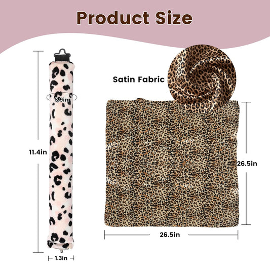 Heatless Curls Overnight Hair Curler - 3 Pcs Curling Rod to Sleep In, Velvet Hair Rollers with Satin Hair Scarf Girl's gift (Leopard Print)