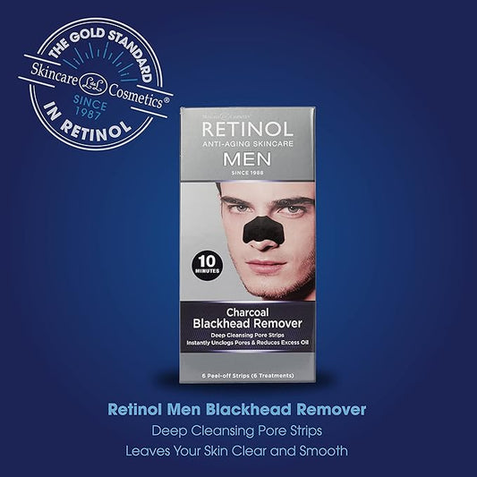 Retinol Men’s Charcoal Blackhead Remover – The Original Anti-Aging Peel-Off Cleansing Pore Strips – Unclogs Pores & Lifts Out Deep-Down Dirt, Oil & Blackheads In Just 10 Minutes