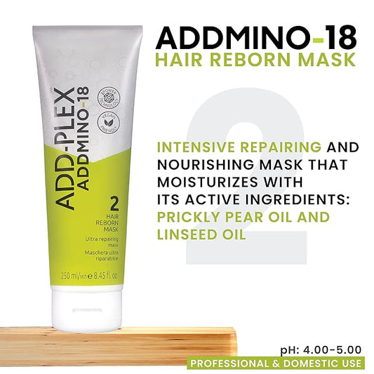 ADDMINO-18 Hair Mask - Reborn Hair Mask for Dry and Damaged Hair and Growth with 18 Amino Acids - Nourishing Hair Treatment - With Pear/Linseed Oil for Hair Care - 250ml/8.45 Fl Oz
