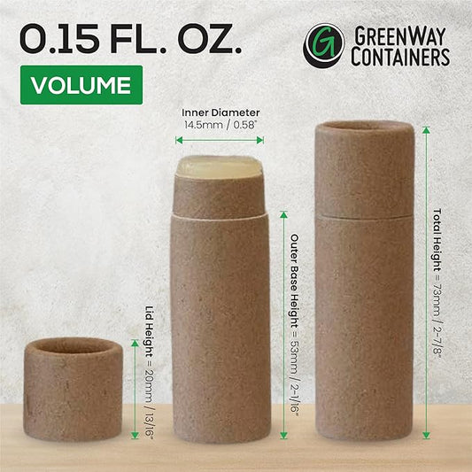 GreenWay 0.15oz / 4.25g Kraft Paperboard Lip Balm Tubes with Lids - 12 Pack Lip Gloss Tubes Refillable DIY Cosmetic Containers – Extra Thick Push-Up Bottom Lip Balm Containers - Brown