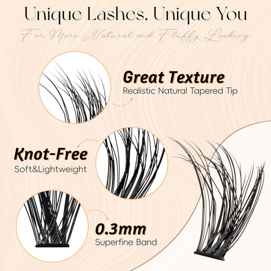 Lash Clusters DIY Lash Extensions, D Curl Individual Lashes Clusters Lashes Wispy Lash Extensions Natural Look Eyelash Clusters Mix 8-16mm(30D-0.07D-8-16mm)