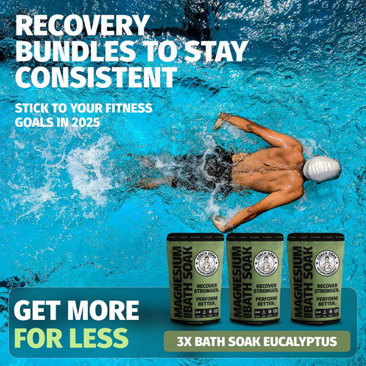 Coach Soak Recovery Bath Soak - Alternative to Epsom Salt Bath Soak - Fast-Absorbing Pure Magnesium Flakes with 21 Minerals, Bath Salts & Essential Oils - 9 lb (3 Pack) - Eucalyptus Tea Tree