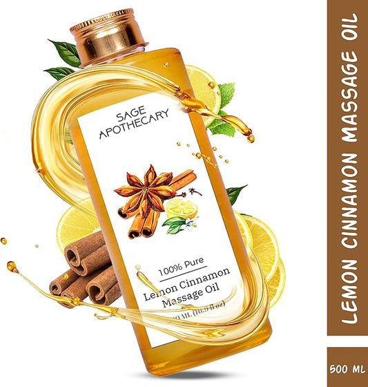Lemon Cinnamon Massage Oil for Relaxed & Replenished Skin | No Parabens & Sulphates | Cruelty Free & Vegan Pure Natural Ingredients 500 ml